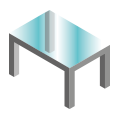 A large table with a glass